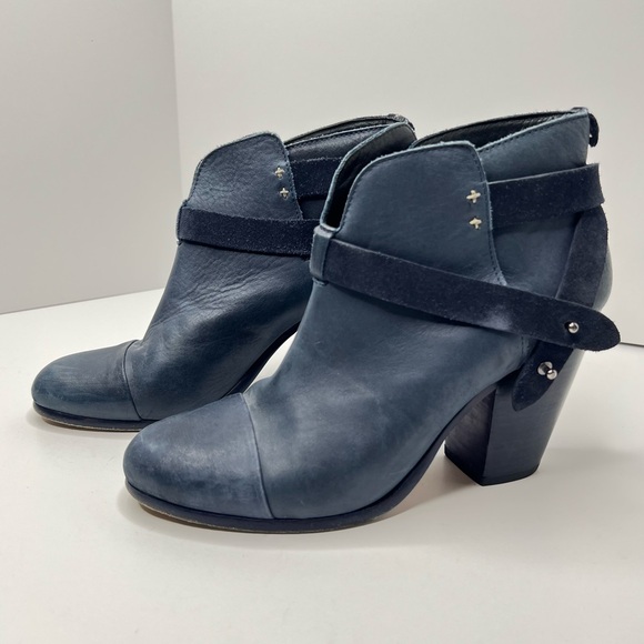 Rag & Bone Harrow Booties Navy Leather Size EU 39.5 - Picture 1 of 16